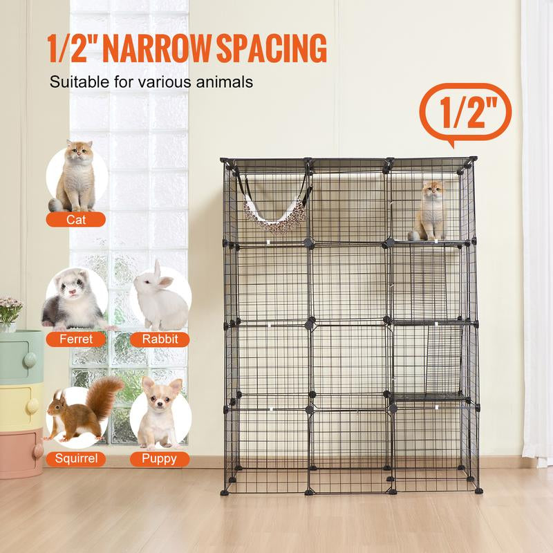 VEVOR Large 4-Tier Cat Cage, 41 X 28 X 55", Detachable Metal Wire Cat Enclosure, with 4 Front Doors Hammock Ramp Ladders, Indoor & Outdoor Crate Exercise Place Ideal for Kitty, Small Animals, Black