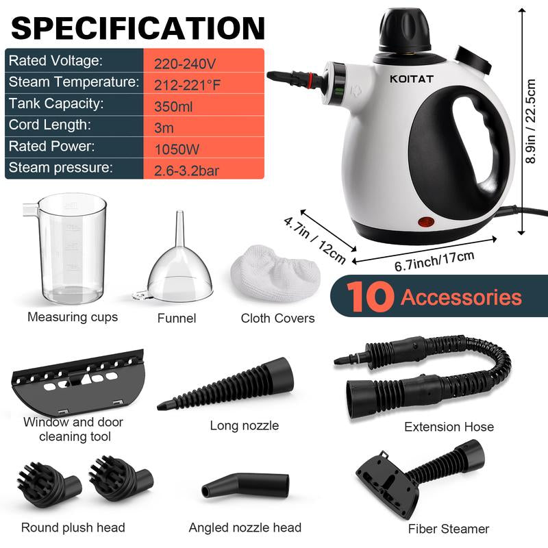 Pressurized Handheld Multi-Surface Natural Steam Cleaner with 10 Pcs Accessories, Steamer for Home Use, Cleaning Floor, Kitchen, Spring Clean Appliances Tool Household