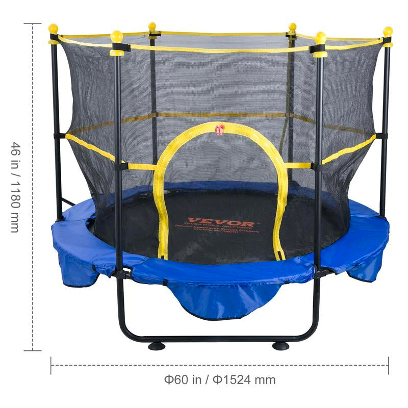 VEVOR 5FT Trampoline for Kids, 60" Indoor Outdoor Trampoline with Safety Enclosure Net, Basketball Hoop and Ocean Balls, Mini Toddler Recreational Trampoline Birthday Gifts for 3+ Years Kids