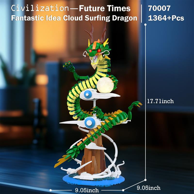 Jmbricklayer 70007 Dragon Building Sets for Adults, Cool Dragon Kit Animal Toys with Lights, Home Office Decor, Building Toys (1364 PCS)