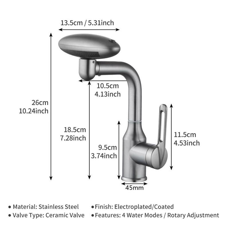 4 Modes Splash Proof Rotatable Faucet, Stainless Steel Durable Rotatable Bathroom Faucet, Bathroom Sink Faucet, Home Bathroom Accessories
