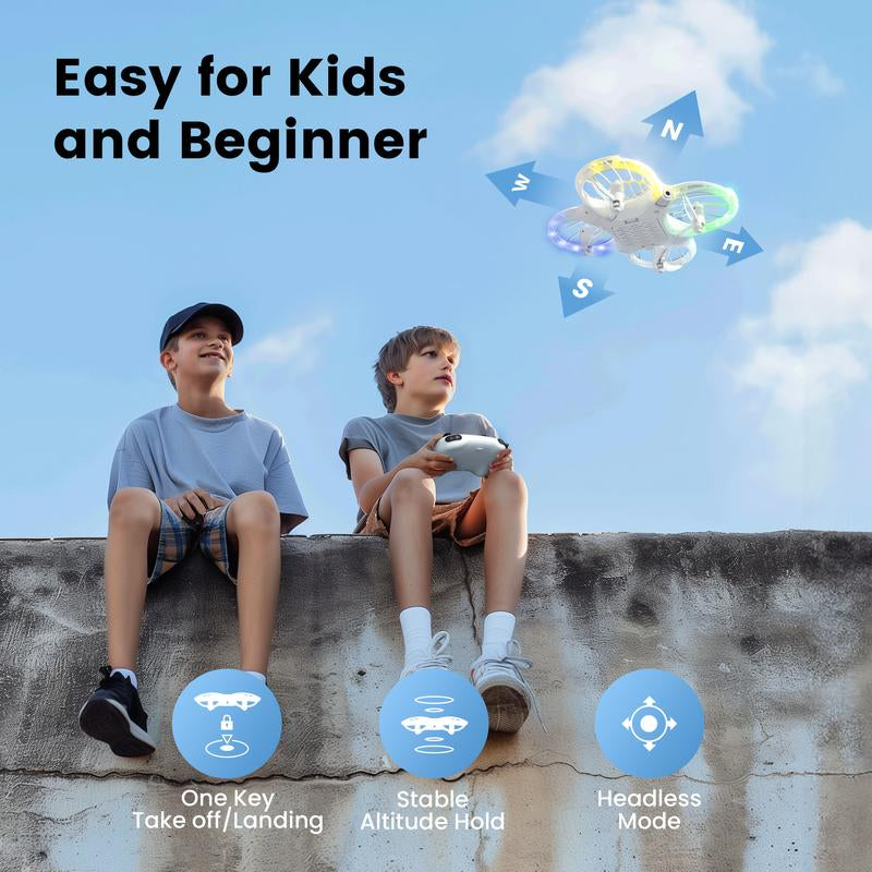 Ameta RC Drones for Kids Beginners with 1080P HD FPV Camera, Cool Toys for Boys Girls, RC Quadcopter with Cool LED Light, Propeller Full Protect and Long Flight Time, Morpho Drone with Camera