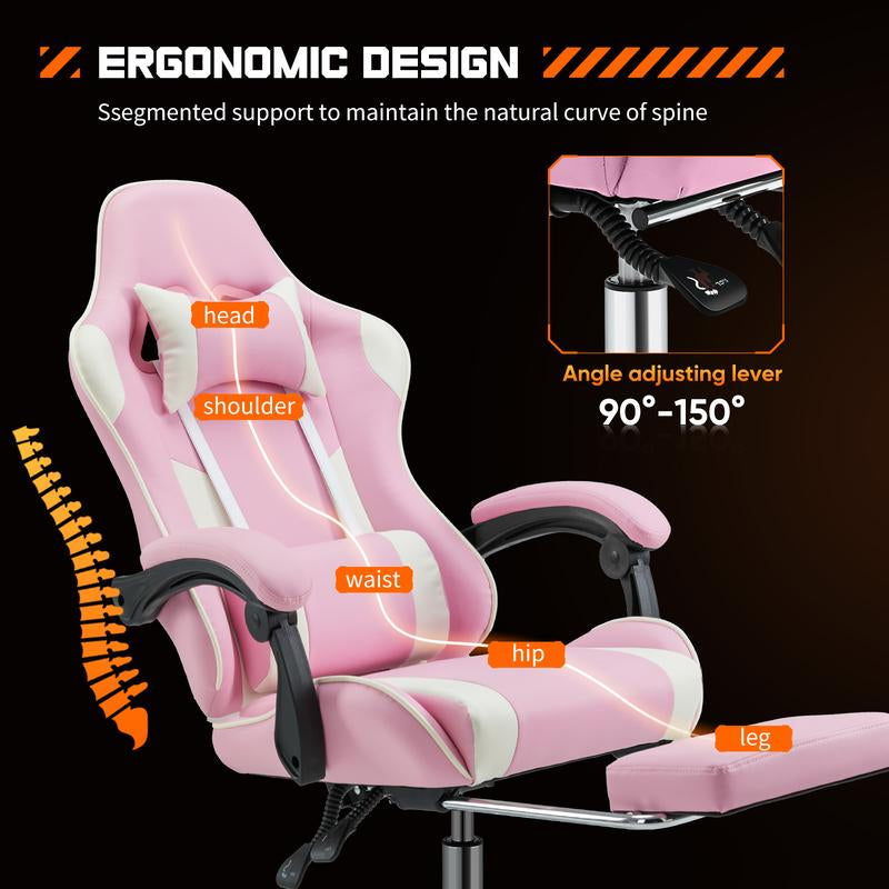 Furnest Indoor Furniture Chairs Game Desk Chair - Ergonomic Computer with Footrest and Comfy PU Leather Recliner with Headrest, Fixed up Armrest, Height Adjustable with 360° Swivel