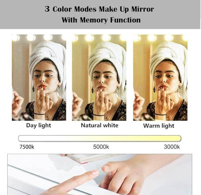 Hollywood Luminous Makeup Mirror, 10 Inches X 12 Inches, LED Three Light Source Makeup Mirror, Christmas Gift, Holiday Gift Elegant Decor