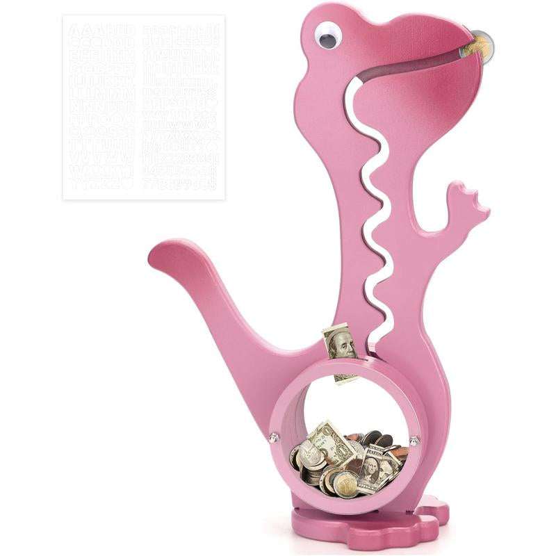 Wooden Dinosaur Piggy Bank Boalord for Boys Girls Clear Big Belly Coin Bank for Real Money Toydino-Green