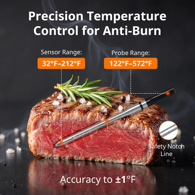 Wireless Meat Thermometer with Smart LCD Display Standalone Base, High Precision 5.4 Bluetooth Meat Thermometer with APP & Zirconia Ceramic Handle for BBQ Grill Oven Smoker Kitchen Utensils