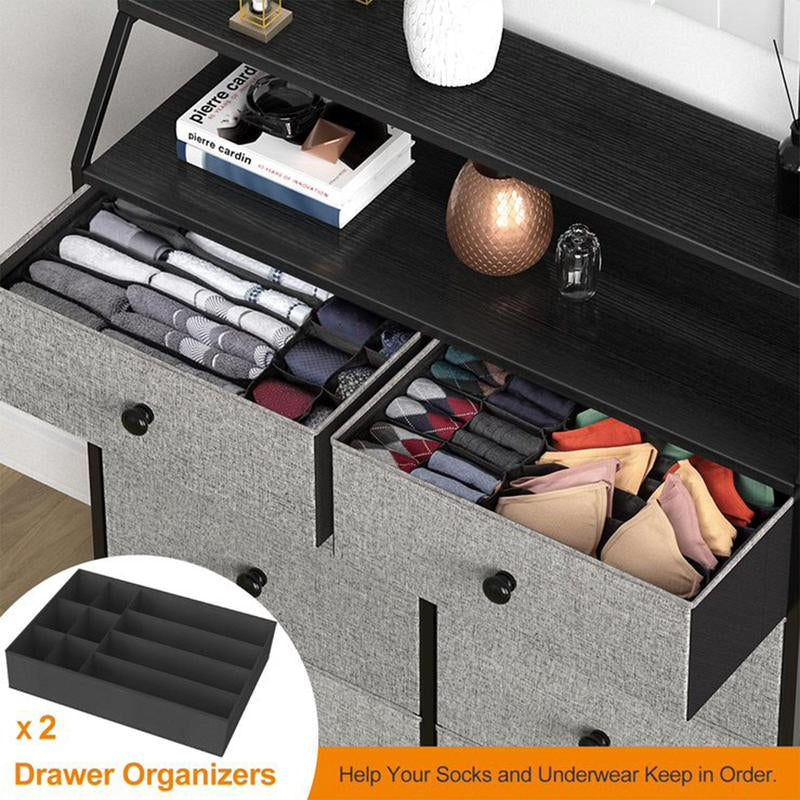REAHOME 8 Drawer Wood Top Storage Dresser W/ 2 Drawer Organizers, Light Grey