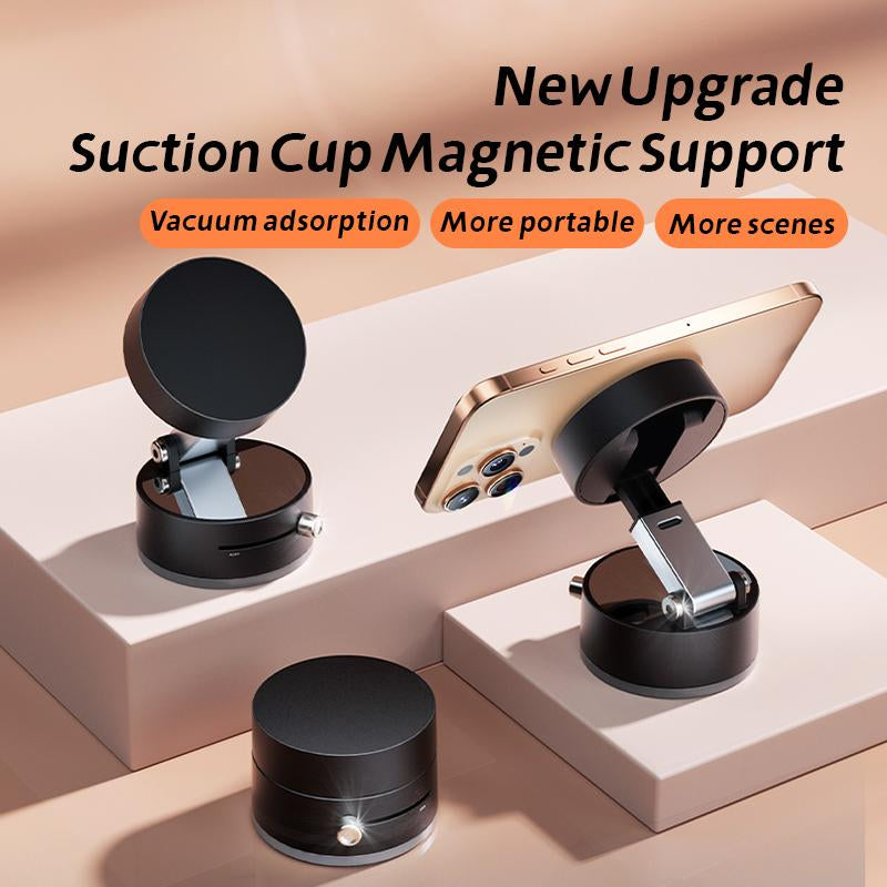 Foldable 360° Rotatable Magnetic Phone Stand with Vacuum Suction, Retractable Double-Sided Holder for All Phones (Black)