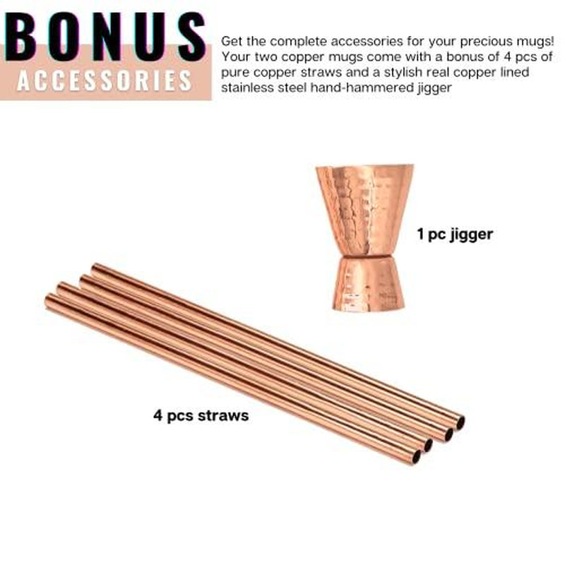 Kitchen Science Gift Set Stainless Steel Lined Copper Moscow Mule Cups Set of 4 (18Oz) with 4 Straws & 1 Jigger Tarnish-Resistant