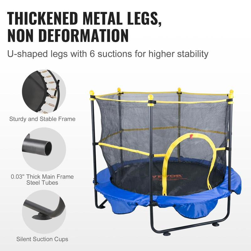 VEVOR 5FT Trampoline for Kids, 60" Indoor Outdoor Trampoline with Safety Enclosure Net, Basketball Hoop and Ocean Balls, Mini Toddler Recreational Trampoline Birthday Gifts for 3+ Years Kids