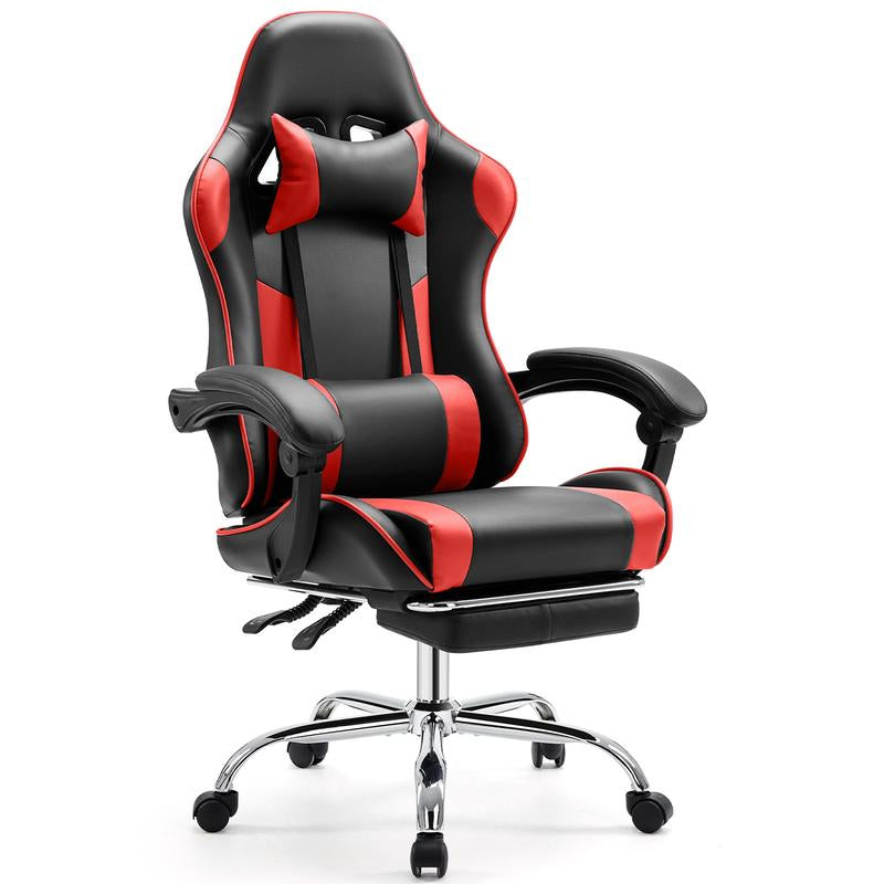 Furnest Indoor Furniture Chairs Game Desk Chair - Ergonomic Computer with Footrest and Comfy PU Leather Recliner with Headrest, Fixed up Armrest, Height Adjustable with 360° Swivel