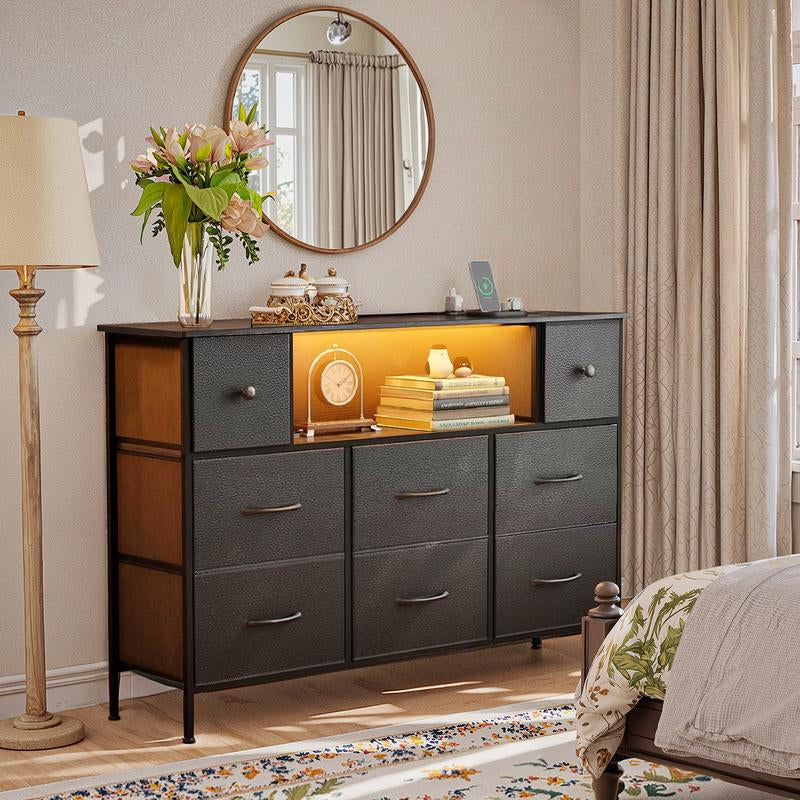 8 Drawer Dresser with LED Lights Fabric Storage Tower for Bedroom Living Room Closet or Hallway Stylish Organizer with Spacious Drawers and Modern Design
