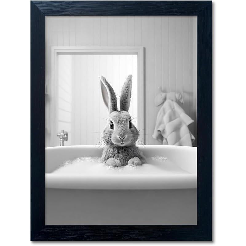 Bathroom Picture Wall Decor, Framed Black and White Bathroom Wall Art, Toilet Paper in Little Funny Raccoon'S Hand Animal Canvas Print Painting