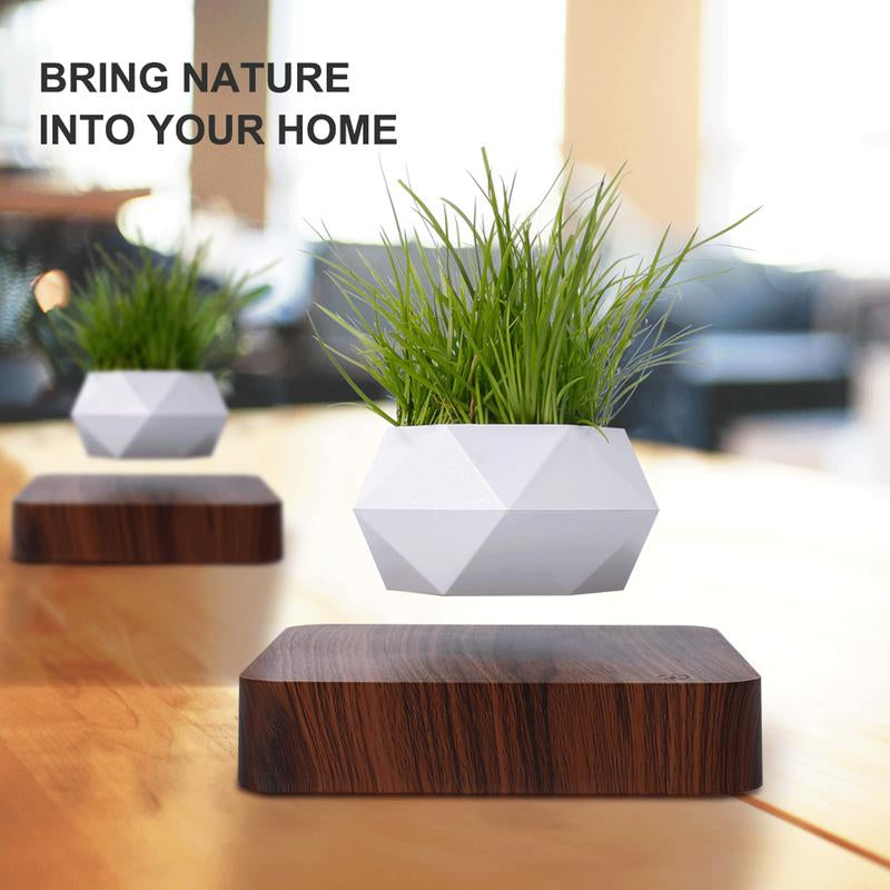MAGECMOON Indoor Magnetic Levitation Flower Pot Dark Levitation Flower Pot Suitable for Air Plants Magnetic Technology Rotating Aerial Bonsai Flower Pot Light Color Floating Flower Pot Home Bonsai Flower Pot White Taper Planter Garden Accessories