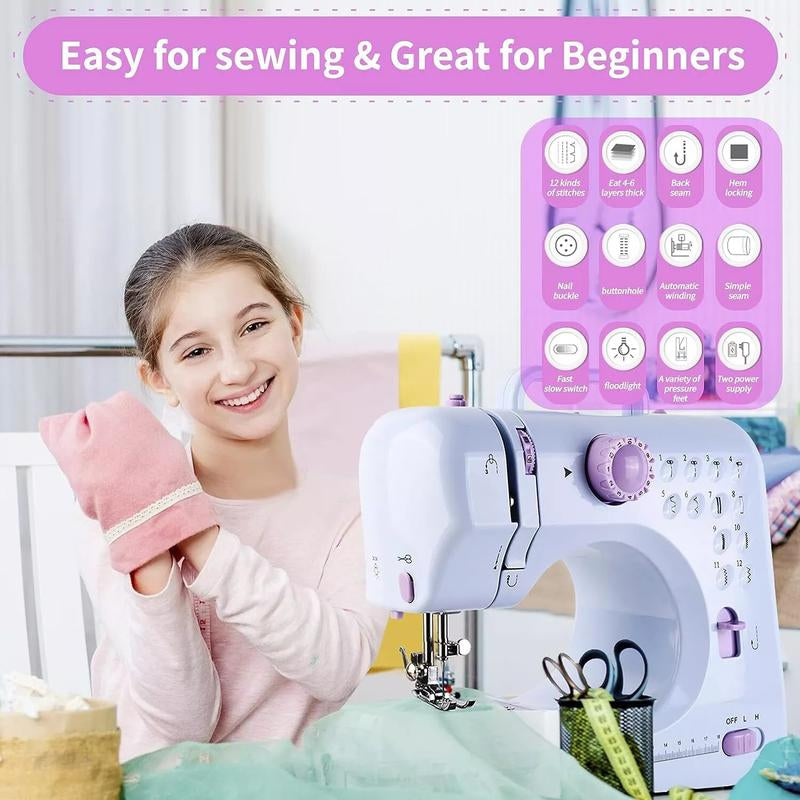 Dorm Electric Sewing Machine Portable Electric Sewing Machine Multifunctional Home Sewing Machine Repair Machine Adjustable Speed Overlock 12 Stitches Patterns Portable Household for Jeans, Pillow, Doll, Clothes,