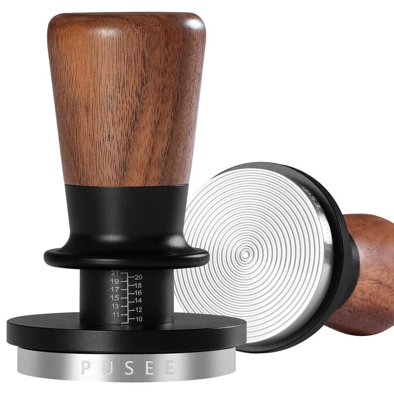 PUSEE 58Mm Espresso Tamper, Calibrated Tamper with 30Lbs Double Spring Loaded Tamper Walnut Wood Coffee Tamper for Barista Home,Stainless Steel Base Tamper Espresso Tool Fits 58 Portafilters