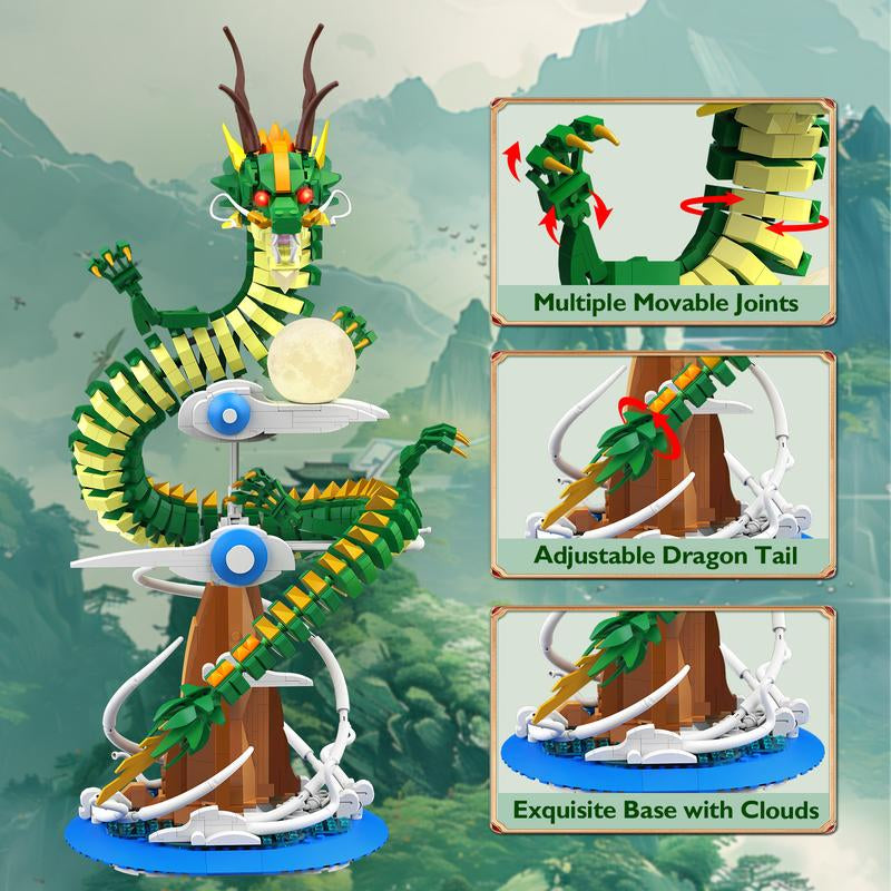 Jmbricklayer 70007 Dragon Building Sets for Adults, Cool Dragon Kit Animal Toys with Lights, Home Office Decor, Building Toys (1364 PCS)