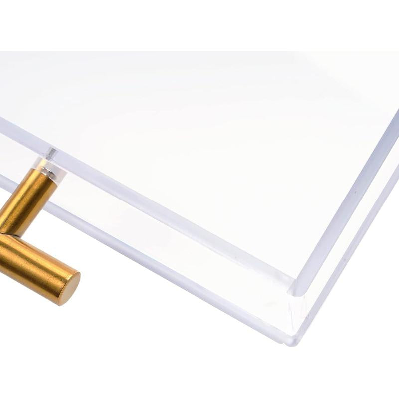 12"X16" Clear Acrylic Serving Tray with Golden Handles, Sturdy Huge Capacity Acrylic Tray for Coffee, Juice, Kitchen and Desk Organizer, Storage Tray ,12"X16"