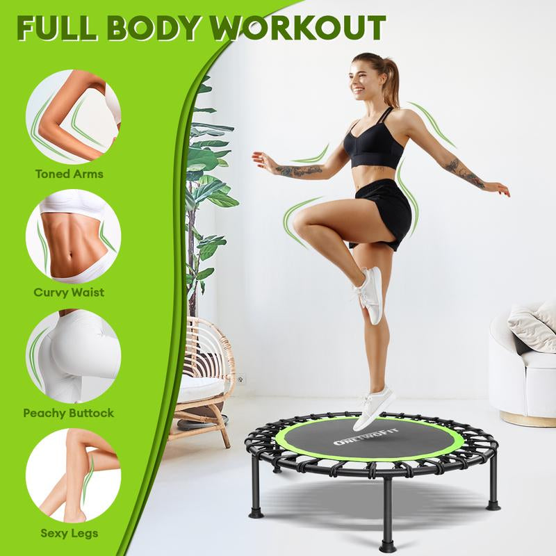 ONETWOFIT 42" Rebounder Trampoline for Adults, Silent Mini Trampoline Indoor Exercise Fitness Trampoline Bungee Rebounder Workout Max Load 330Lbs