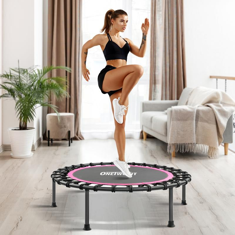 ONETWOFIT 42" Rebounder Trampoline for Adults, Silent Mini Trampoline Indoor Exercise Fitness Trampoline Bungee Rebounder Workout Max Load 330Lbs