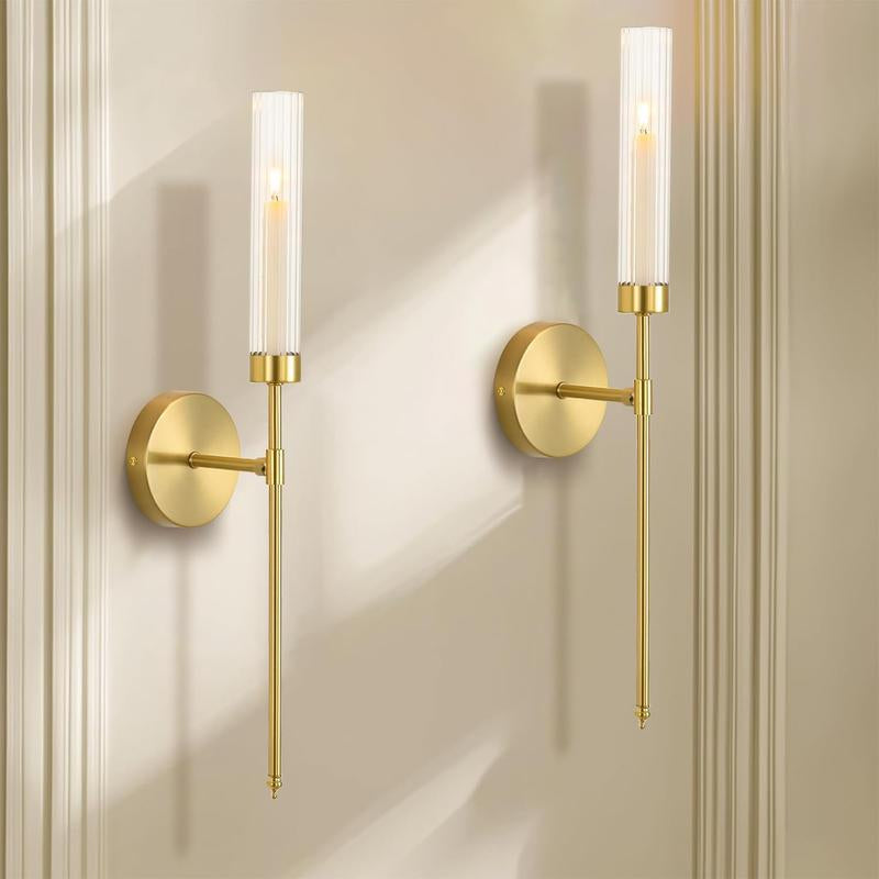 Gold Wall Candle Holder Long Wall Candle Sconces Set of 2 Large Wall Candle Sconce Rustic Home Wall Decoration for Living Room,Dining Room,Bedroom,Fireplace