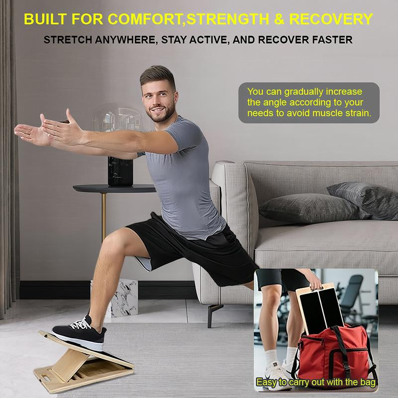 Adjustable Slant Board for Stretching & Physical Therapy – Durable Wooden Calf Stretcher with an Included Exercise Guide. Supports up to 300 Lbs—Perfect for Achilles Tendon Relief, Squats, and Leg Workouts. Portable and Versatile for Home or Gym Use.