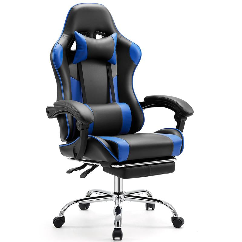 Furnest Indoor Furniture Chairs Game Desk Chair - Ergonomic Computer with Footrest and Comfy PU Leather Recliner with Headrest, Fixed up Armrest, Height Adjustable with 360° Swivel