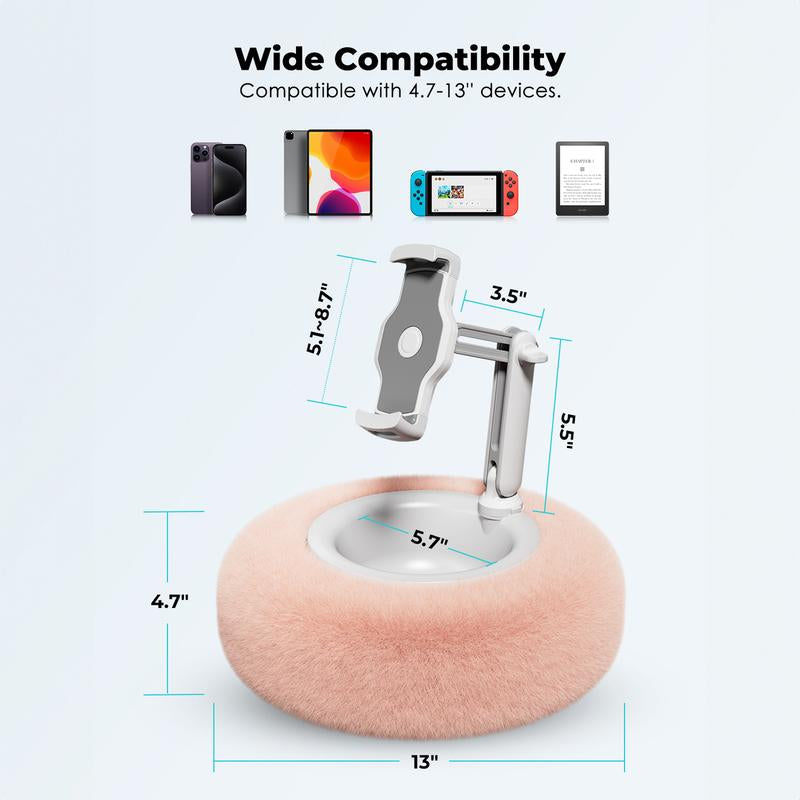 Viozon Adjustable Tablet and Phone Stand with Soft Plush Pillow for 4.7"-13" Devices, Ideal for Bed Use, Compatible with iPad, iPhone, Samsung, Google, and Kindle