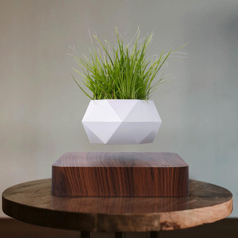 MAGECMOON Indoor Magnetic Levitation Flower Pot Dark Levitation Flower Pot Suitable for Air Plants Magnetic Technology Rotating Aerial Bonsai Flower Pot Light Color Floating Flower Pot Home Bonsai Flower Pot White Taper Planter Garden Accessories