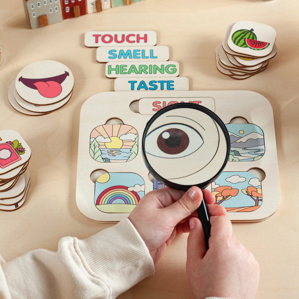 Educational Wood Toys, Five Senses Matching Cards, Educational Toys, Montessori Toys Toddler Toys Gifts for Kids Toys and Games Waldorf Toys