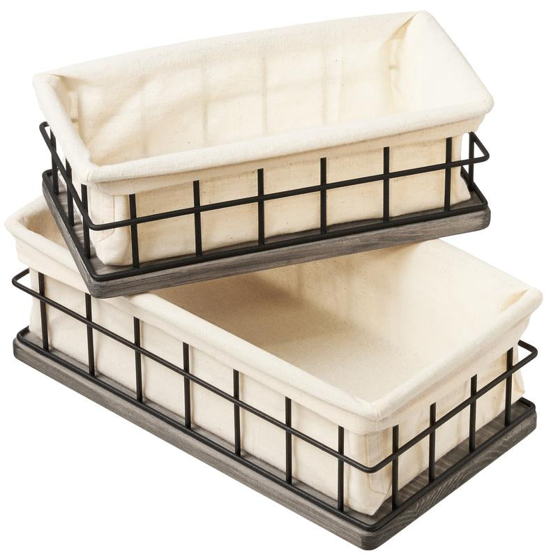 Baobab Workshop Gray Wood & Wire Baskets - Versatile Storage for Bathroom, Kitchen, Office - Handcrafted Organizing Crates