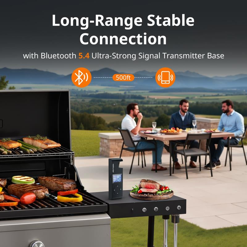 Wireless Meat Thermometer with Smart LCD Display Standalone Base, High Precision 5.4 Bluetooth Meat Thermometer with APP & Zirconia Ceramic Handle for BBQ Grill Oven Smoker Kitchen Utensils