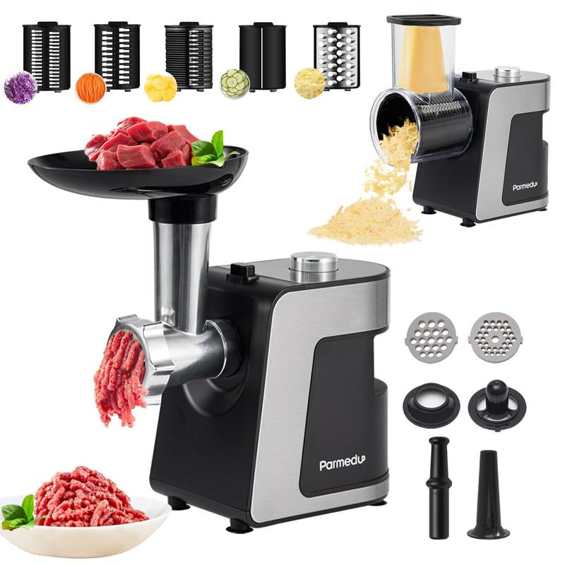 2 in 1 Electric Cheese Grater & Meat Kitchen Grinder, Vegetable Cutter Veggie Slicer, Vegetable Shredder & Kibbeh Kit with 12 Attachments Fruit Chopping Appliance