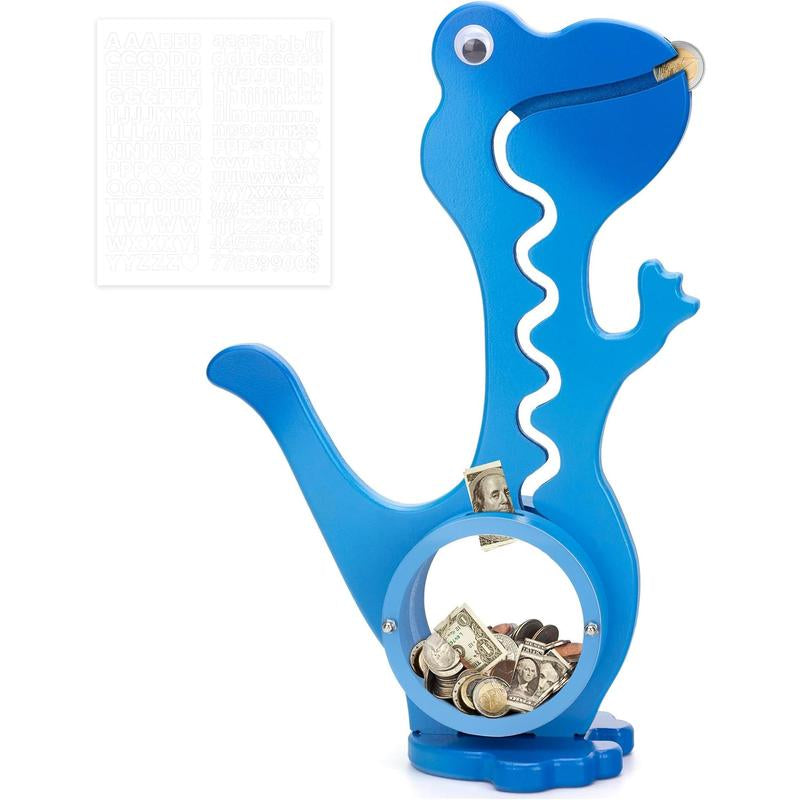 Wooden Dinosaur Piggy Bank Boalord for Boys Girls Clear Big Belly Coin Bank for Real Money Toydino-Green