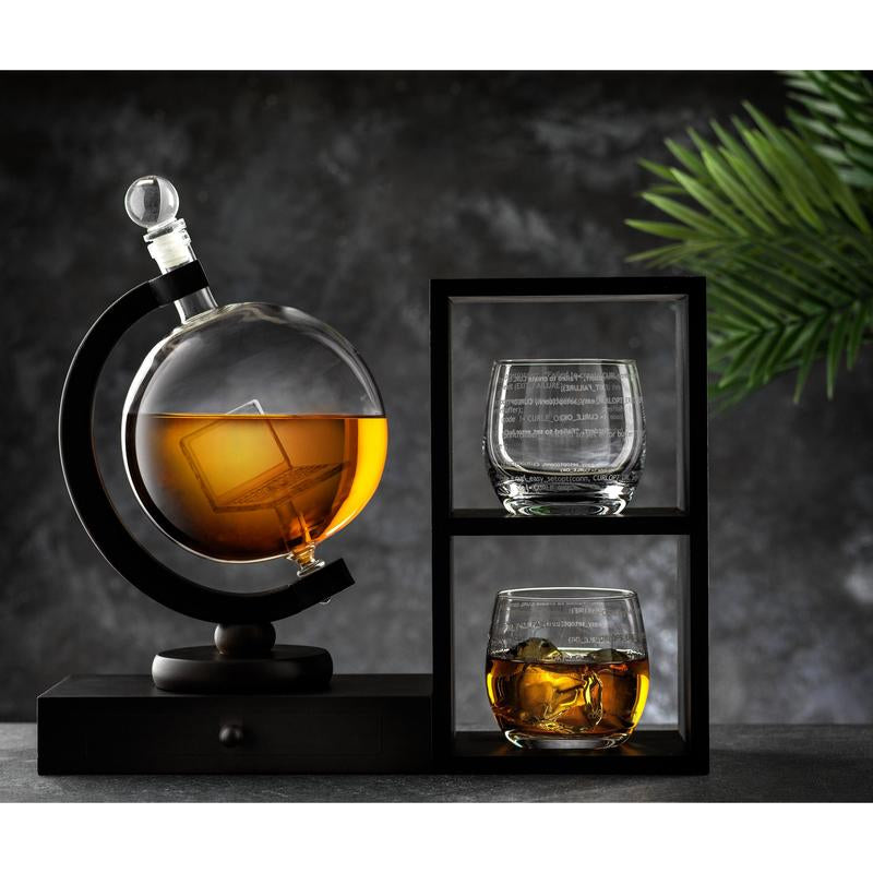 Executive Computer 3-Piece Whiskey Decanter & Glasses Set