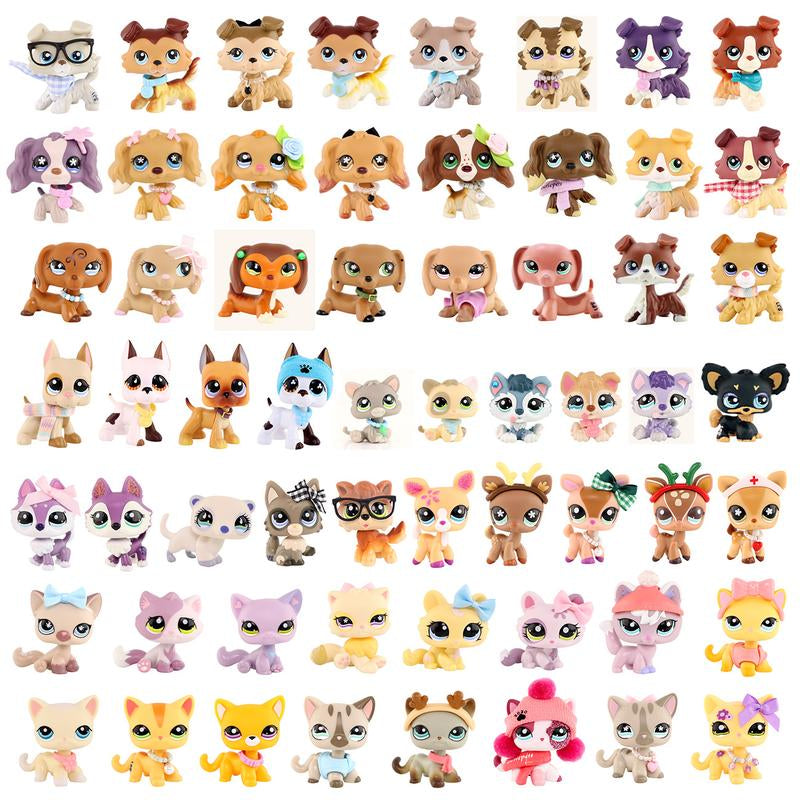 9 PC Miniature Cat Pack Dog Collie Great Dane Dachshund Cocker Spaniel Mini Pet Toys Sets Animal Figures Collection Compitable with LPS Collection