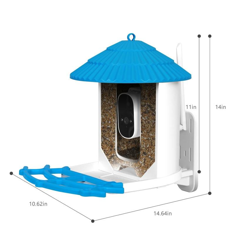 Baba&Nana Smart Bird Feeder with Camera, Solar-Powered Wireless Outdoor Hanging Birdhouse with Wifi, Auto-Capture Hummingbird Live Videos & Motion Activated AI Bird Identifier for Bird Watching (BLUE)