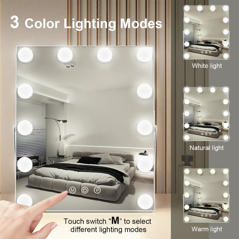 Hollywood Luminous Makeup Mirror, 10 Inches X 12 Inches, LED Three Light Source Makeup Mirror, Christmas Gift, Holiday Gift Elegant Decor