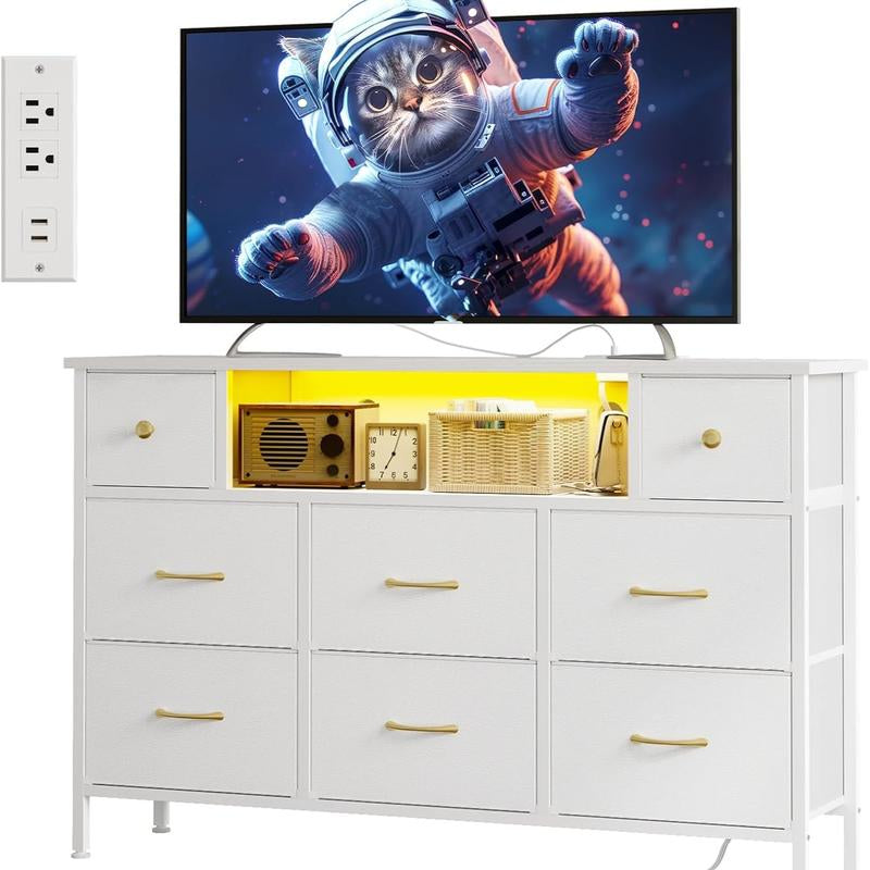 8 Drawer Dresser with LED Lights Fabric Storage Tower for Bedroom Living Room Closet or Hallway Stylish Organizer with Spacious Drawers and Modern Design