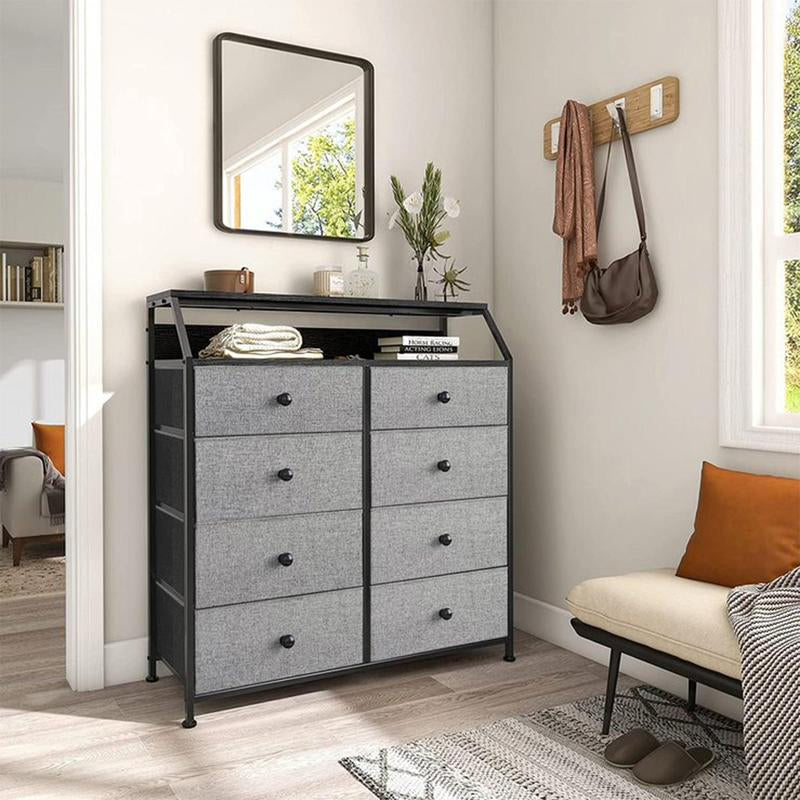 REAHOME 8 Drawer Wood Top Storage Dresser W/ 2 Drawer Organizers, Light Grey