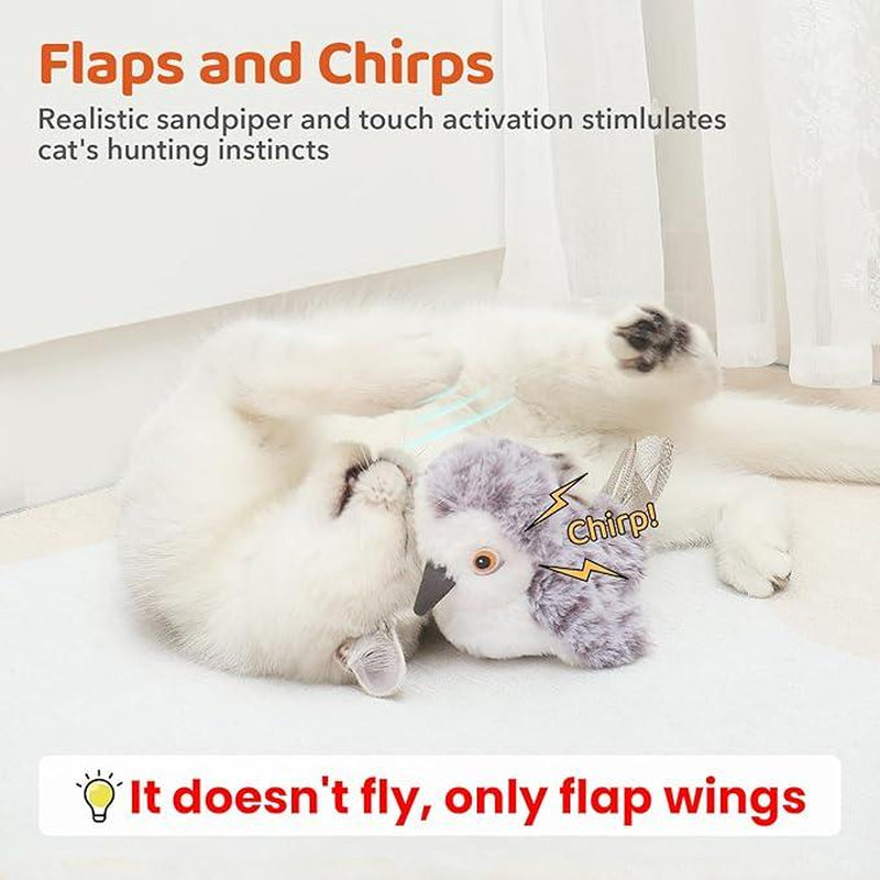 Cat Toys Flapping Bird (No Flying), Lifelike Sandpiper Chirp Tweet, Rechargeable Touch Activated Kitten Toy Interactive Cat Exercise Toys for All Breeds Cat Kicker Catnip Toys 4.0"