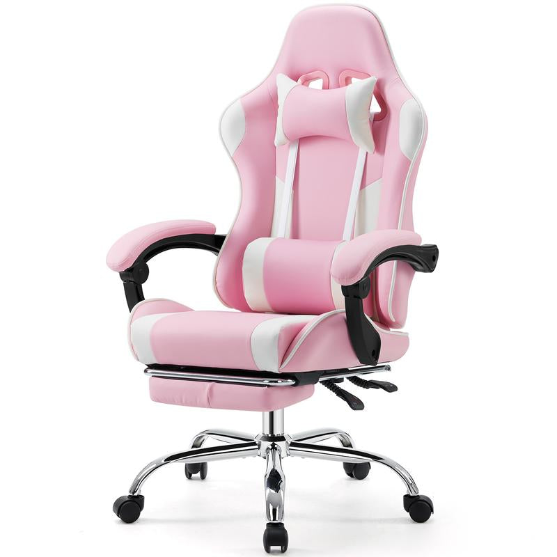 Furnest Indoor Furniture Chairs Game Desk Chair - Ergonomic Computer with Footrest and Comfy PU Leather Recliner with Headrest, Fixed up Armrest, Height Adjustable with 360° Swivel