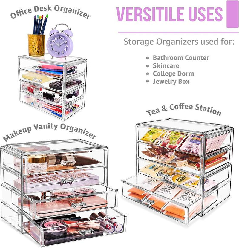 4 Drawer Acrylic Make up Organizers and Storage Box Boxes Brush Bath Cabinet Case