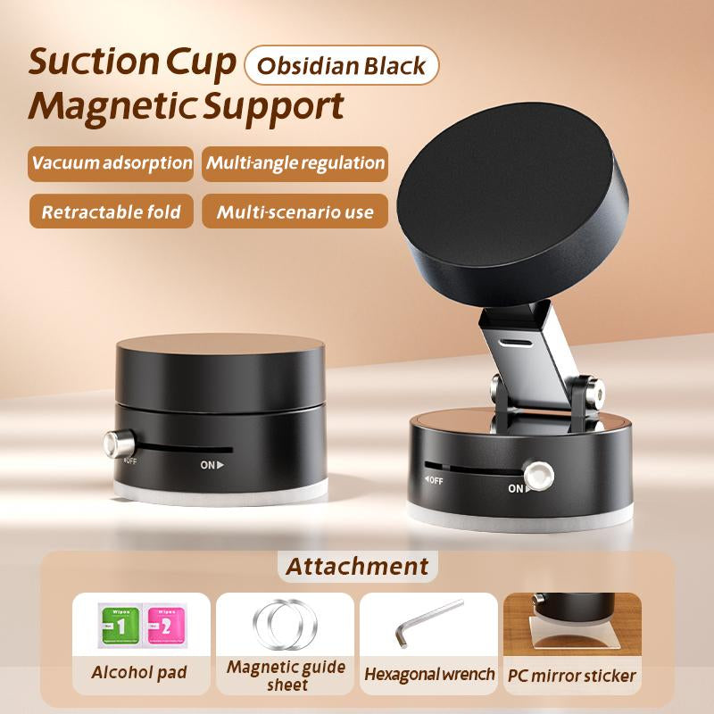 Foldable 360° Rotatable Magnetic Phone Stand with Vacuum Suction, Retractable Double-Sided Holder for All Phones (Black)