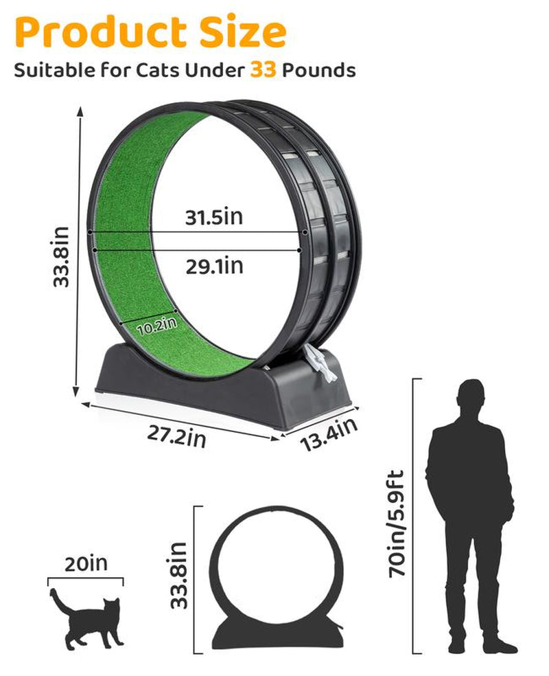 REBUYHOME Cat Exercise Wheel, 39 Inch/31.5 Inch Cat Wheels for Indoor Cats, Cat Treadmill Wheel Exerciser with Carpeted Runway, Plastic Cat Running Wheel for Cats Daily Exercise and Weight Loss, Black