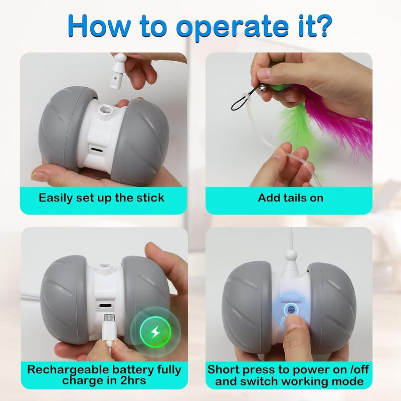 Interactive Cat Toys for Indoor Cats, Motion Activated Cat Toys, Automatic with Extra Longfeather Wand,Usb Rechargeable Durable Inflatable Interactive Cat Toys