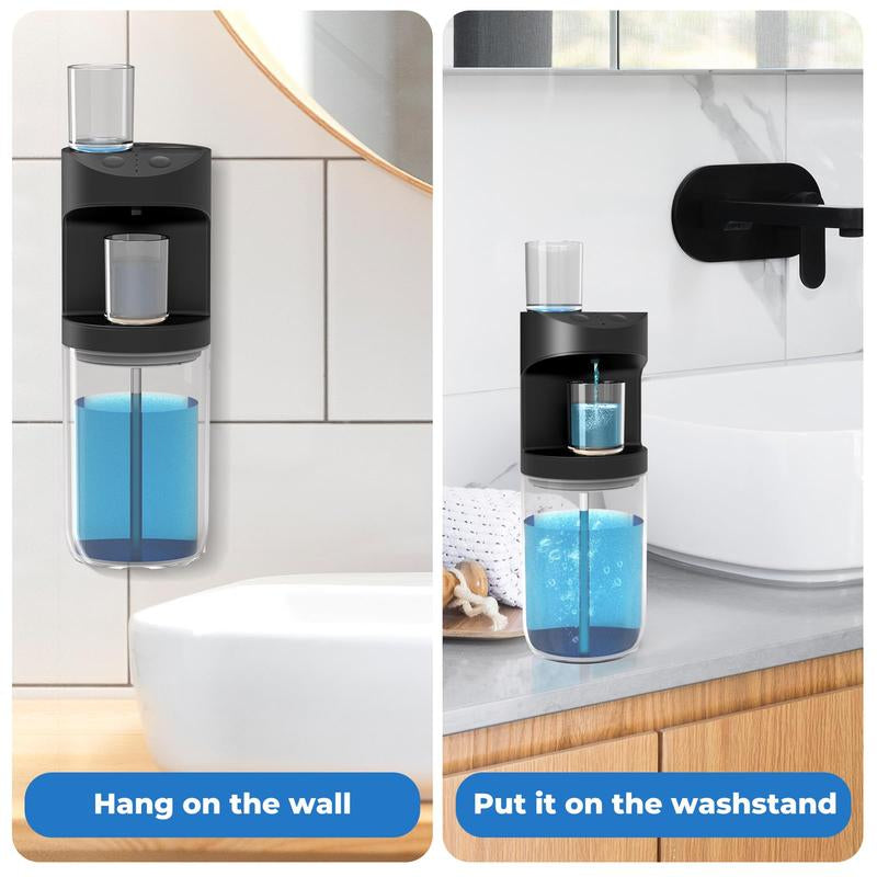 Automatic Mouthwash Dispenser 550Ml (19.35 Oz) for Bathroom with Magnetic Cups 3 Dispensing Levels Long Standby Time Black