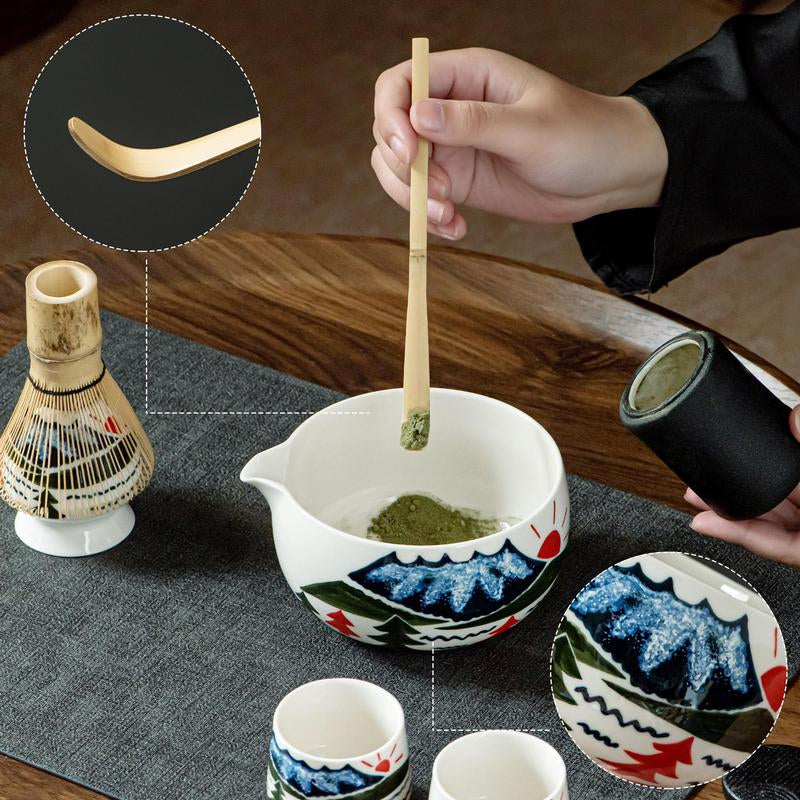 Strawberry Pattern Matcha Tea Set, 6 Counts/Set Including Matcha Scoop, Matcha Bowl, Stand, Matcha Brush, Tea Making Tools for Home Office