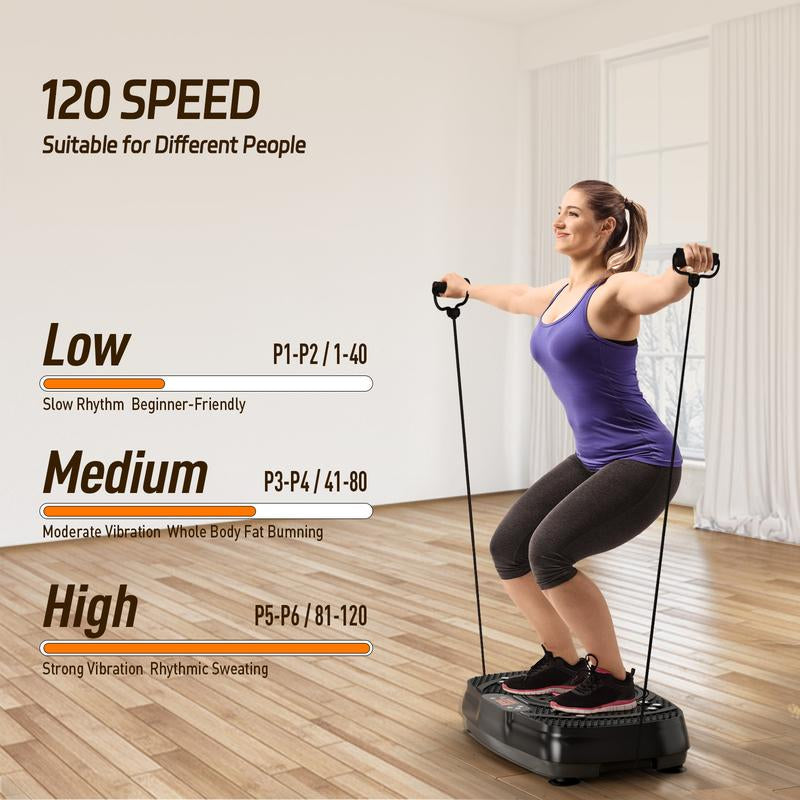 Tisscare Vibration Plate Gym, 300 Lbs, Lymphatic Drainage Machine, Full Body Workout for an Efficient Home Workout, with 2 Fitness Resistance Bands, Exercise Machine for Whole Body Fitness and Recovery at Home, Ideal Gift