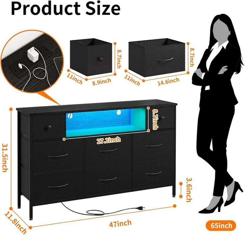 8 Drawer Dresser with LED Lights Fabric Storage Tower for Bedroom Living Room Closet or Hallway Stylish Organizer with Spacious Drawers and Modern Design